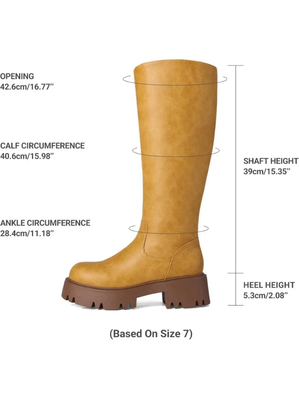 Dream Pairs Women's Yellow Round Toe Side Zipper Platform Chunky Knee High Boots